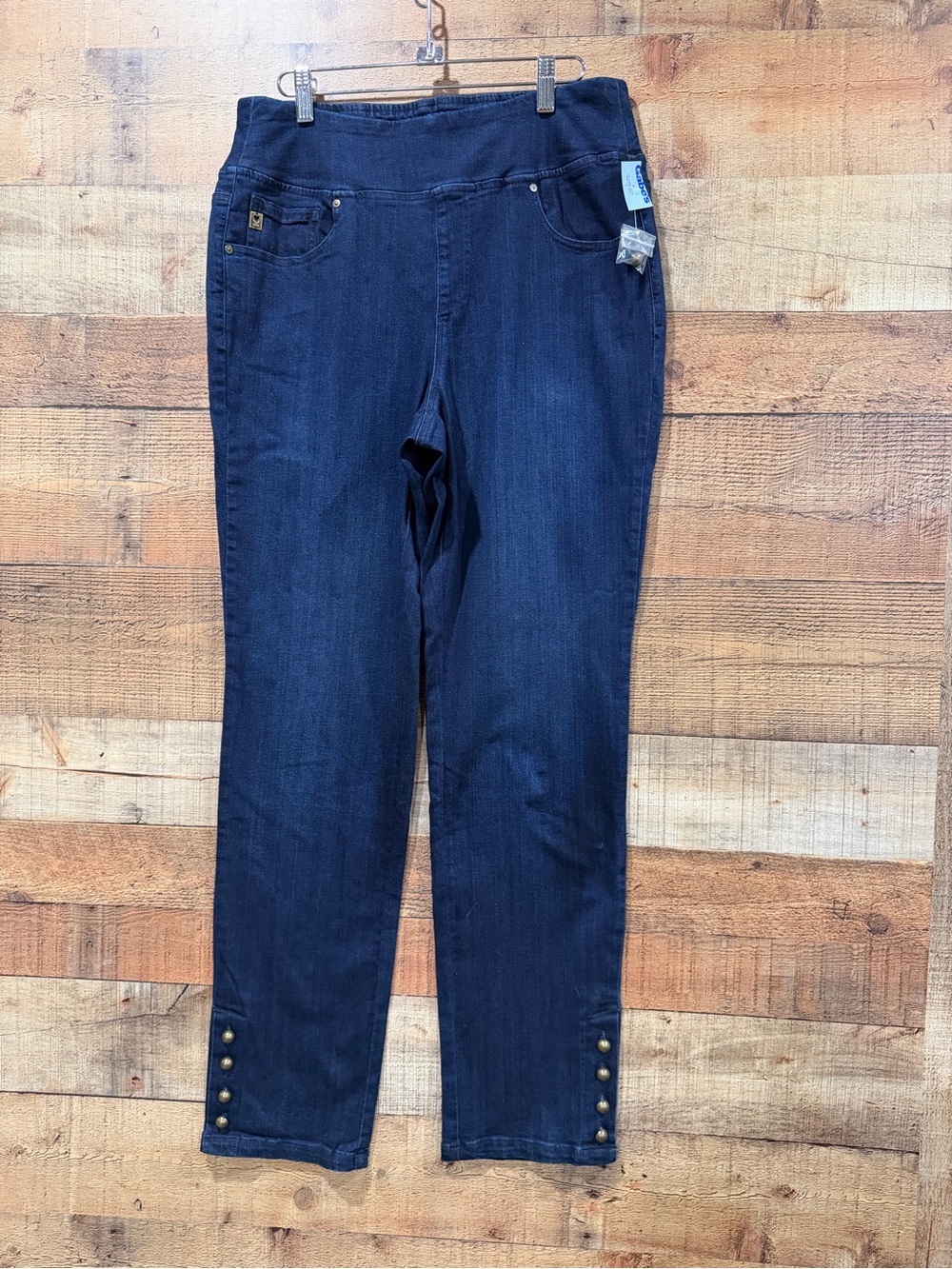 NWT Belle by Kim Gravel Pull On Blue Ankle Button-Hem Stretch Jeans Sz 14 Tall